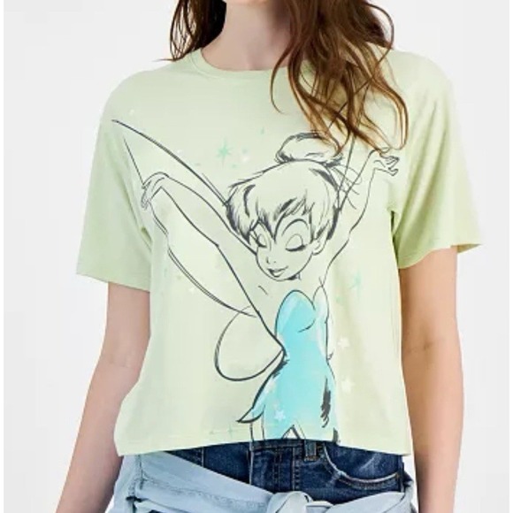 Disney Tinkerbell Shirt Juniors XL Green Short Sleeve Tee - Picture 1 of 4